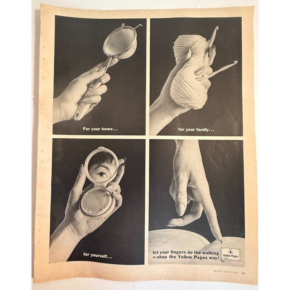 Vtg 1964 YellowPages Let your Fingers do the Walking Shop Advertisement Print Ad